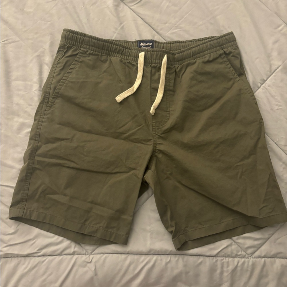Green Athletic Shorts with Drawstring Waist